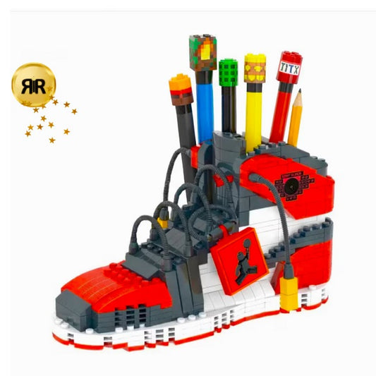 Blocuri de constructie 2 in 1 «RIR»,suport pixuri, 474 piese, rosu/negru