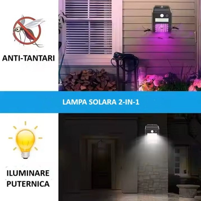 Lampă Solară Anti-Țânțari RirBob™, Electrosoc UV pentru Insecte, Încărcare Solară, Senzor de Mișcare, Lumină LED Exterior