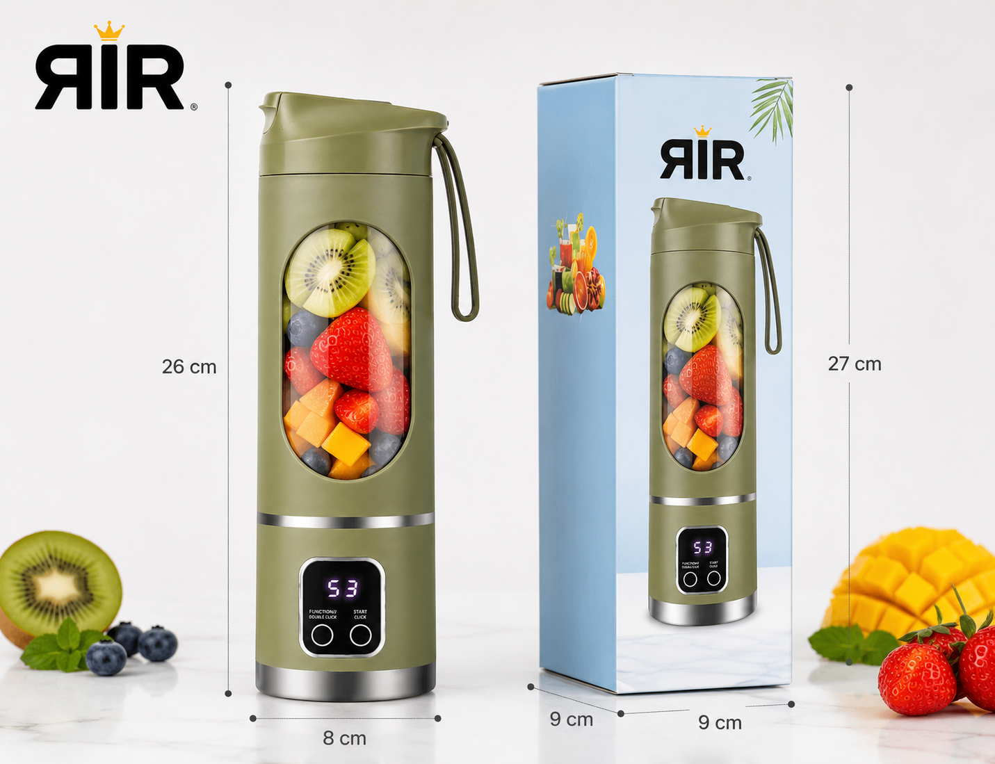 Blender Portabil RirBob™ – 10 Lame Inox, Electric, Reîncărcabil USB-C, 450ml, Fără BPA, pentru Smoothie-uri, Shake-uri și Sucuri Naturale