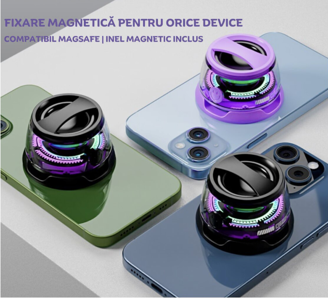 Boxa portabila mini Bluetooth G200 Razo, prindere MagSafe & inel magnetic, Suport telefon 2 in 1, lumini RGB, compatibila Apple/Android, Negru