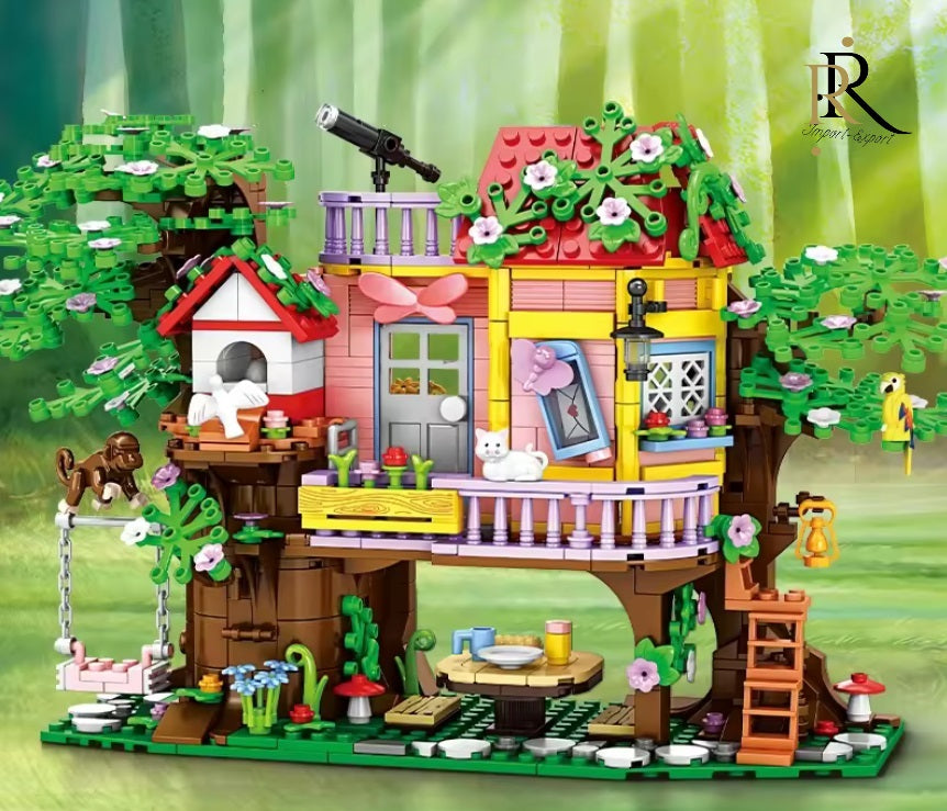 Set de constructie «RIR», Casuta din copac, cu maimuta CITA si motanul TOM, 840 pcs