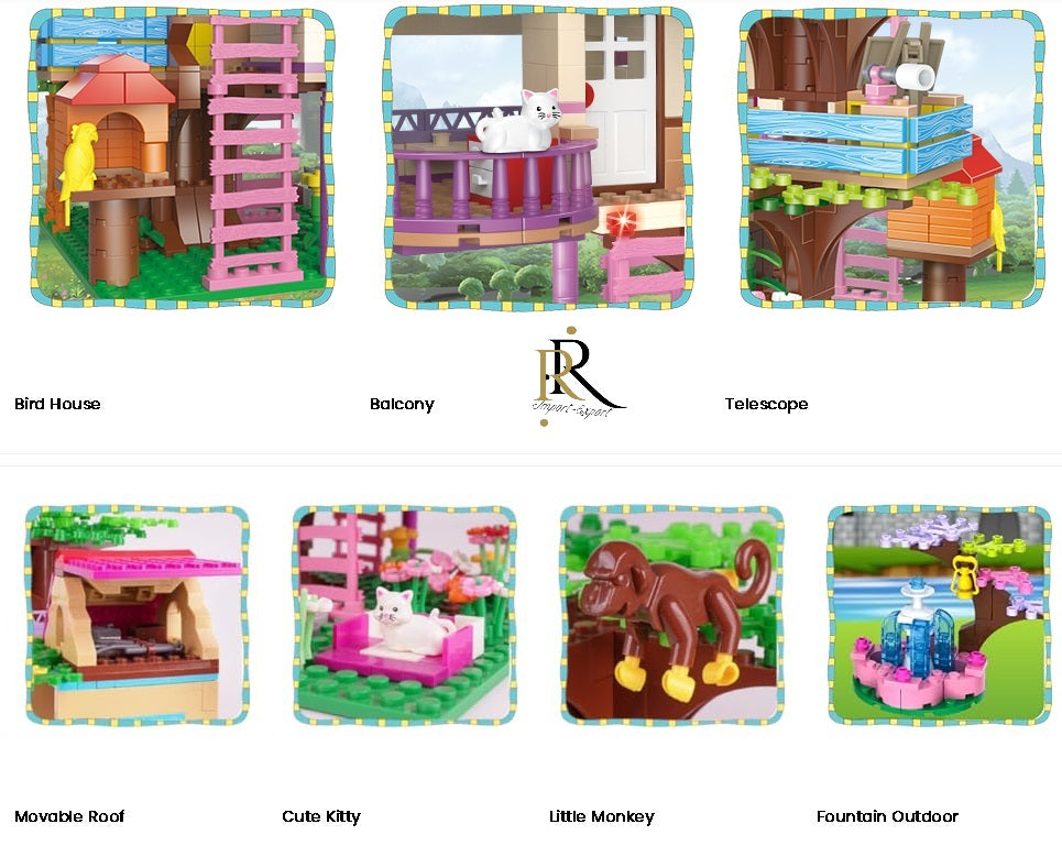 Set de constructie «RIR», Casuta din copac, cu maimuta CITA si motanul TOM, 840 pcs