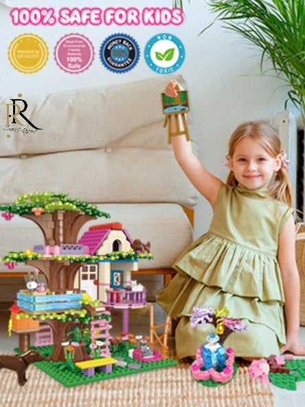 Set de constructie «RIR», Casuta din copac, cu maimuta CITA si motanul TOM, 840 pcs