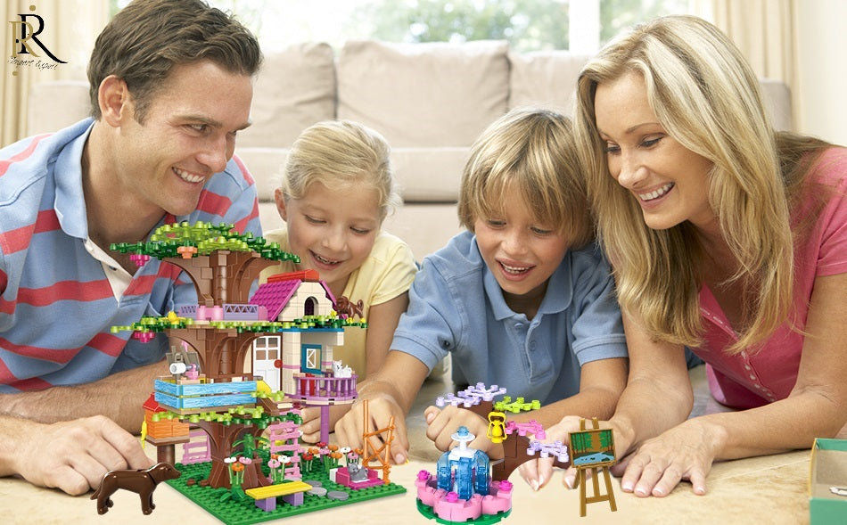 Set de constructie «RIR», Casuta din copac, cu maimuta CITA si motanul TOM, 840 pcs
