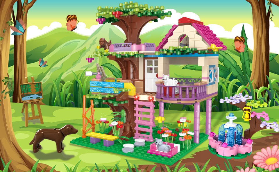 Set de constructie «RIR», Casuta din copac, cu maimuta CITA si motanul TOM, 840 pcs