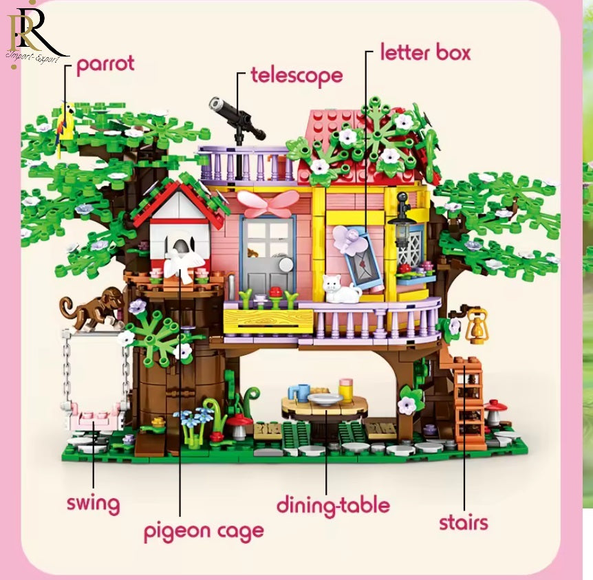 Set de constructie «RIR», Casuta din copac, cu maimuta CITA si motanul TOM, 840 pcs