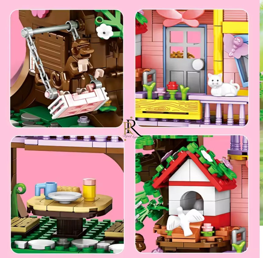 Set de constructie «RIR», Casuta din copac, cu maimuta CITA si motanul TOM, 840 pcs