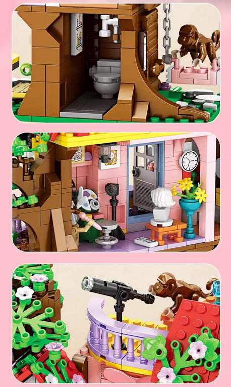 Set de constructie «RIR», Casuta din copac, cu maimuta CITA si motanul TOM, 840 pcs