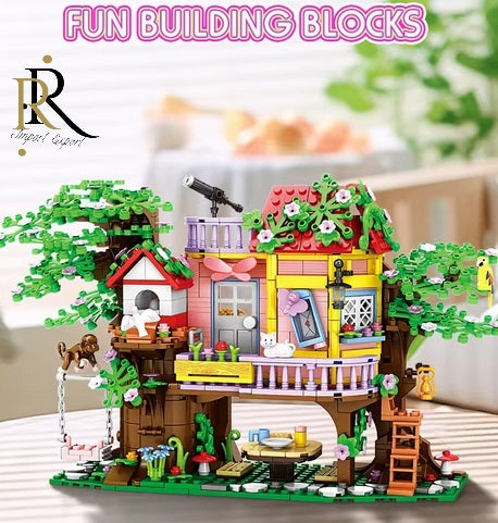 Set de constructie «RIR», Casuta din copac, cu maimuta CITA si motanul TOM, 840 pcs