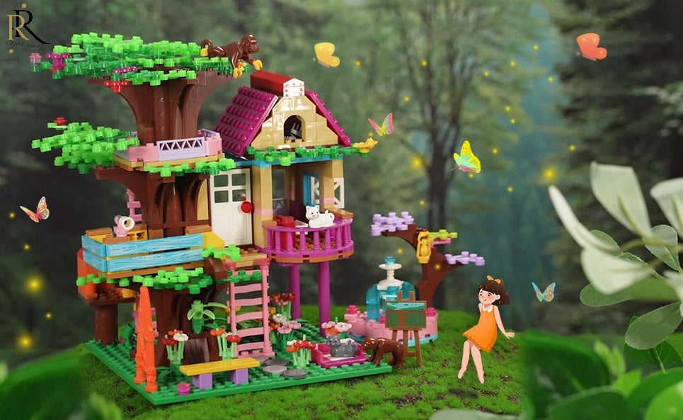 Set de constructie «RIR», Casuta din copac, cu maimuta CITA si motanul TOM, 840 pcs