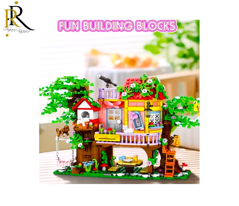 Set de constructie «RIR», Casuta din copac, cu maimuta CITA si motanul TOM, 840 pcs