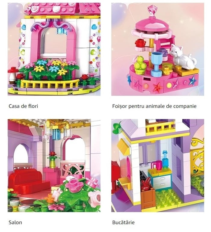 Set de constructie «RIR» Castelul fermecat al Printeselor cu caleasca, 1460 piese