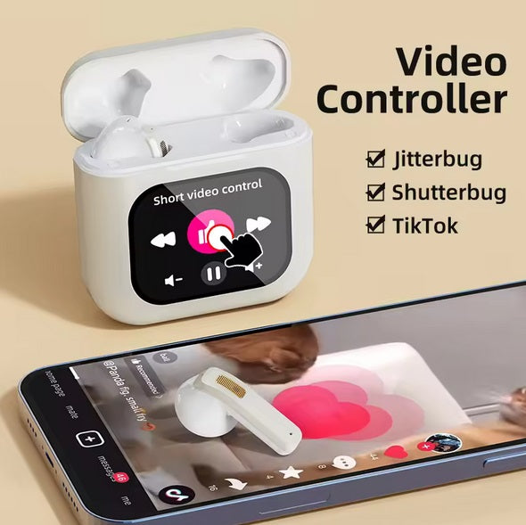 Casti Wireless fara fir RIR@, cu display smart led, Functie apelare, Control foto, Compatibilitate universala, albe
