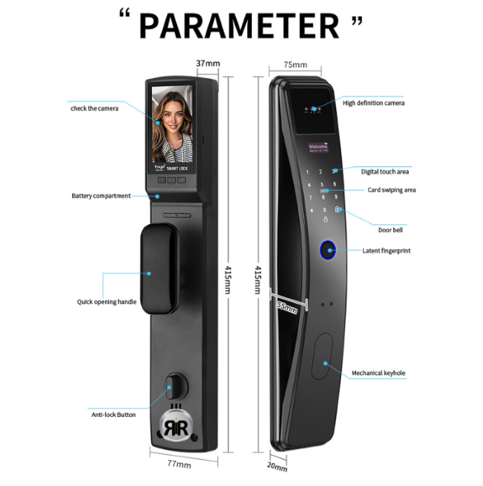 Yala Inteligenta K36 RIR® Wireless – Recunoastere Faciala 3D & Tuya Smart App, Interfon Video, amprenta, cod PIN, card si cheie mecanica