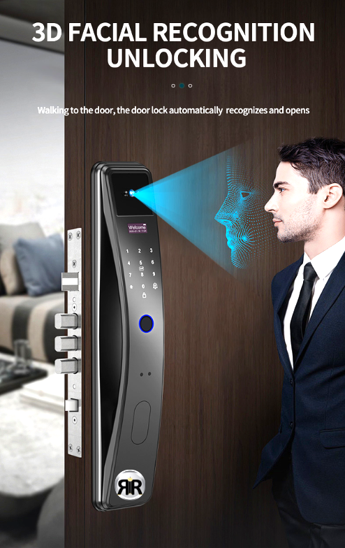 Yala Inteligenta K36 RIR® Wireless – Recunoastere Faciala 3D & Tuya Smart App, Interfon Video, amprenta, cod PIN, card si cheie mecanica