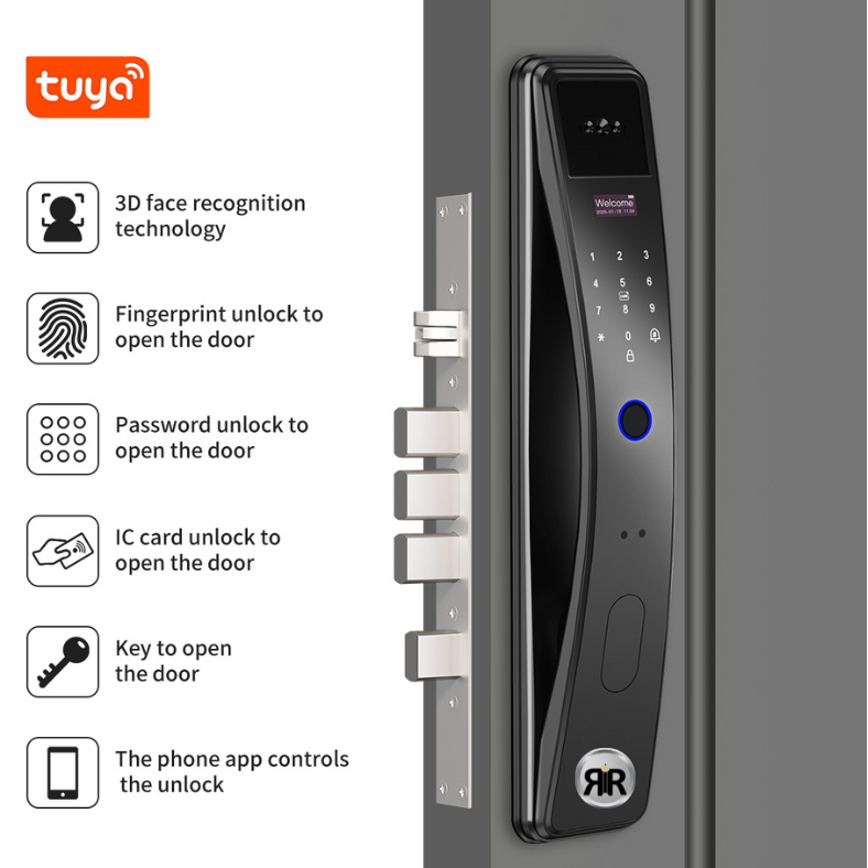 Yala Inteligenta K36 RIR® Wireless – Recunoastere Faciala 3D & Tuya Smart App, Interfon Video, amprenta, cod PIN, card si cheie mecanica