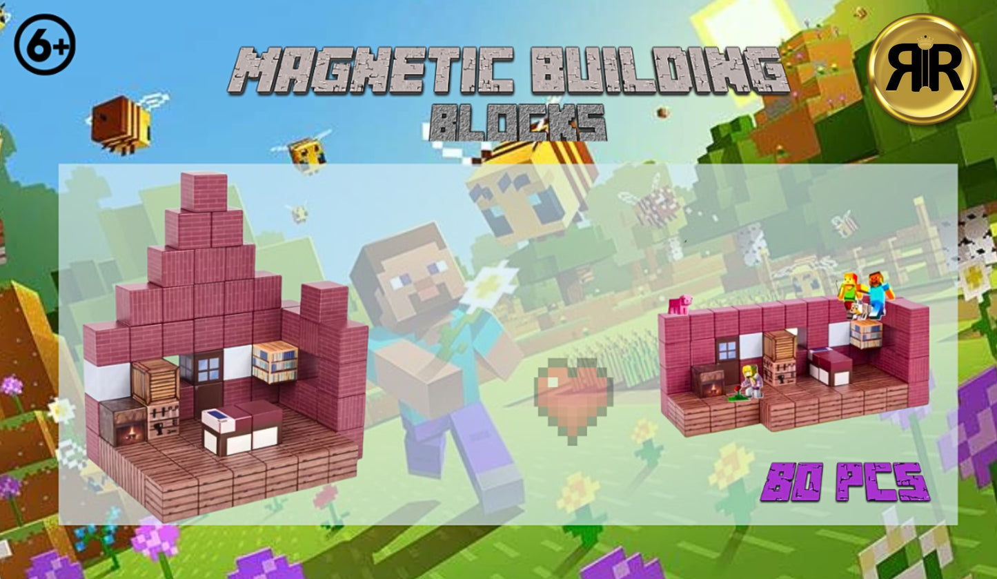 Set inteligent de constructie cu blocuri magnetice «RIR», Intra in lumea virtuala, 80 piese