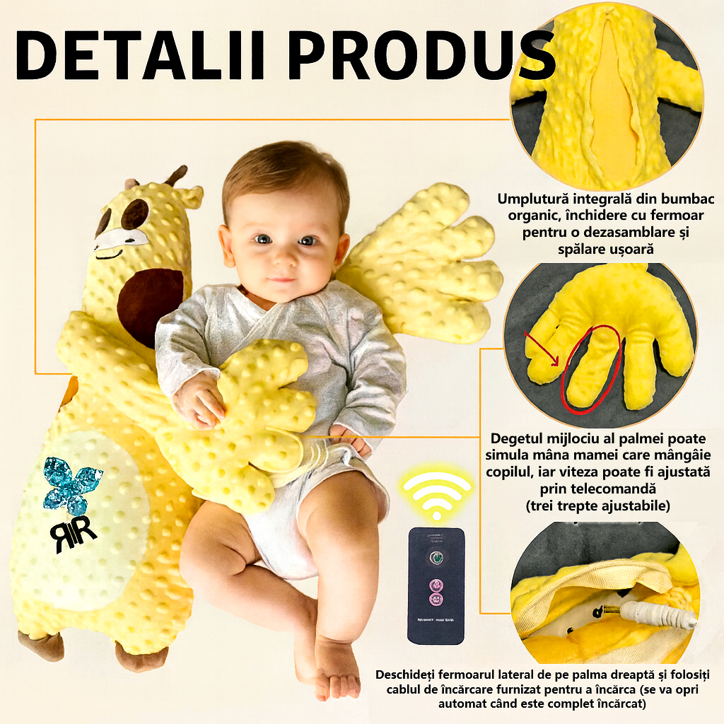 Perna Inteligenta RIR® cu Functie de Bataie Usoara si Terapie Anti-Colici, Telecomanda, USB, Girafa