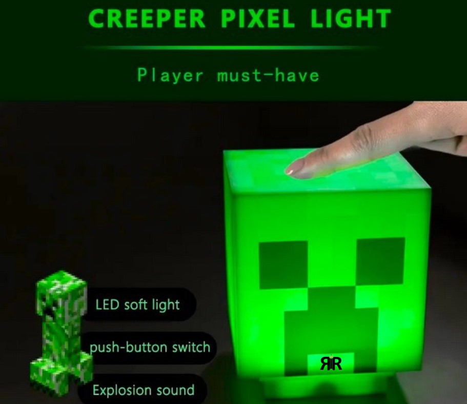Lampa de veghe Creeper din Lumea Virtuala RIR®, cu lumina led si cablu incarcare USB