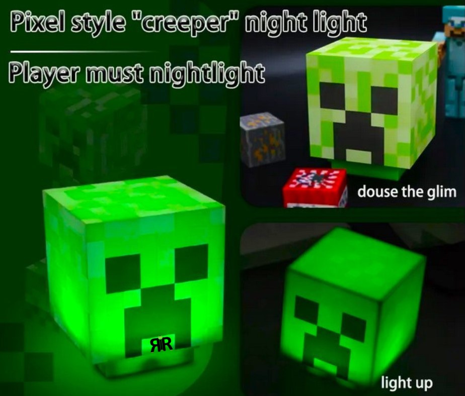 Lampa de veghe Creeper din Lumea Virtuala RIR®, cu lumina led si cablu incarcare USB