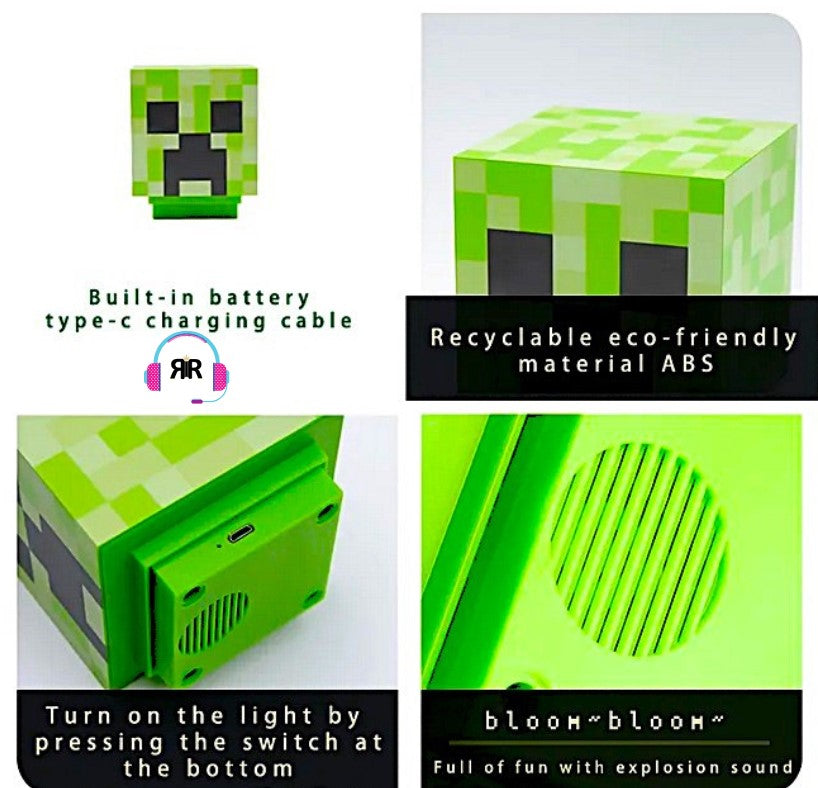 Lampa de veghe Creeper din Lumea Virtuala RIR®, cu lumina led si cablu incarcare USB