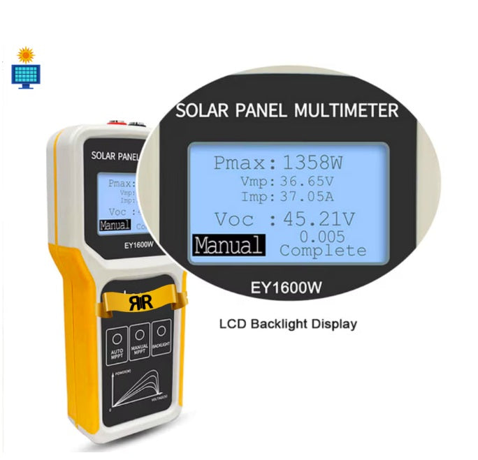 Multimetru Digital pentru Panouri Solare EY1600W RIR®– Masurare MPPT, Putere 5-1600W, Tensiune 12-60V, Curent 0-60A