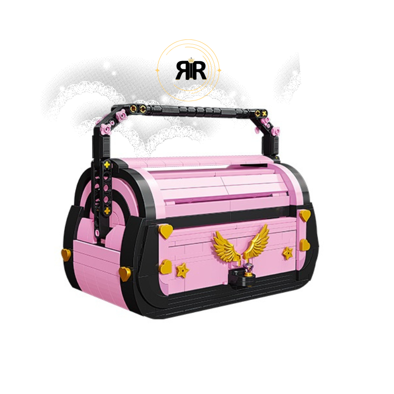 Set blocuri de constructie RIR®, Poseta Fashion Roz, cu accesorii aurii, 664 piese