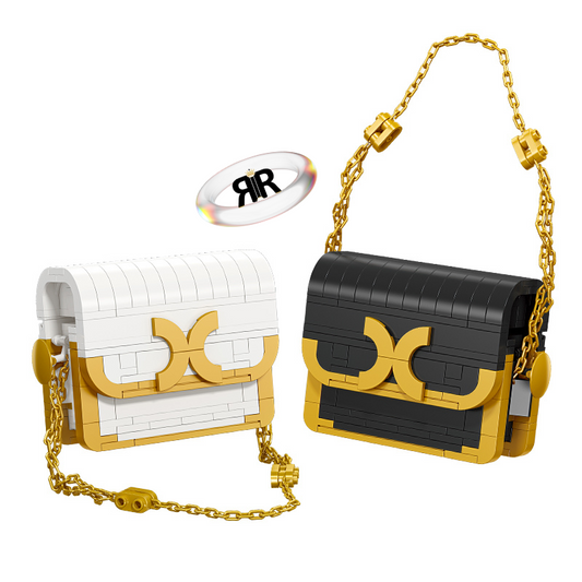 Set blocuri de constructie RIR®, Poseta Fashion alba cu accesorii aurii, 196 piese