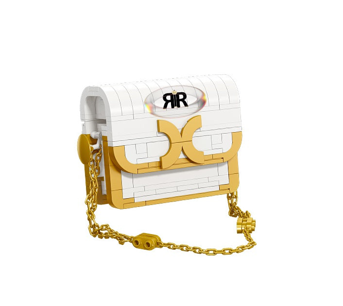 Set blocuri de constructie RIR®, Poseta Fashion alba cu accesorii aurii, 196 piese