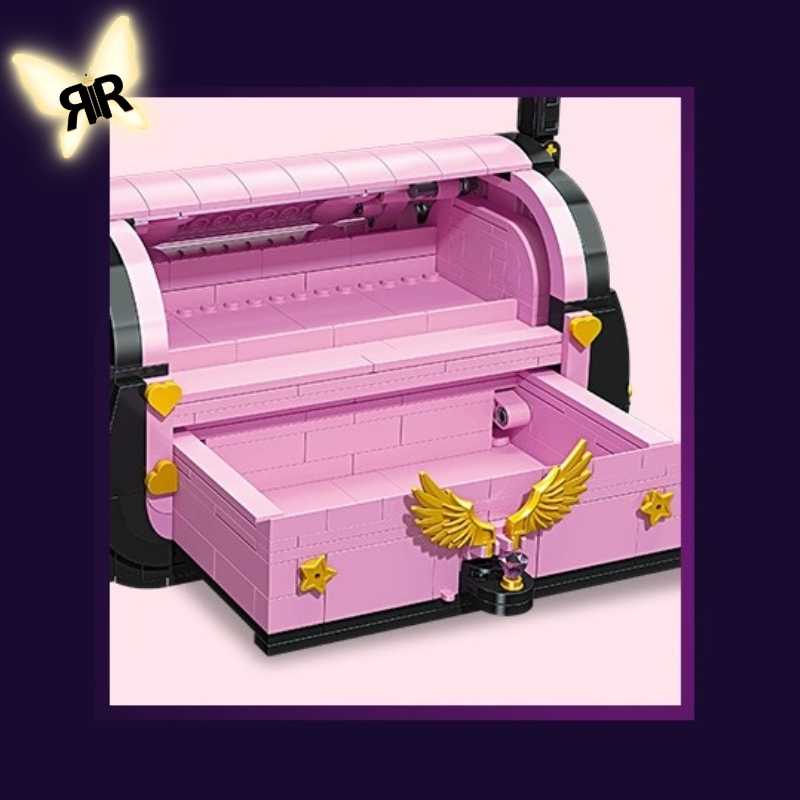 Set blocuri de constructie RIR®, Poseta Fashion Roz, cu accesorii aurii, 664 piese