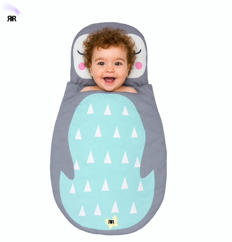 Sac de dormit si paturica pentru copii RIR@, 100x60 cm, bumbac tip matase, respirabil, antibacterian, cu capse si fermoar, turcoaz