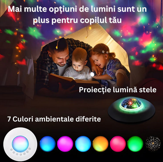 Proiector stelar 2 in 1, cu 34 sunete, 7 Culori LED, Aplicatie mobila prin Wi-Fi