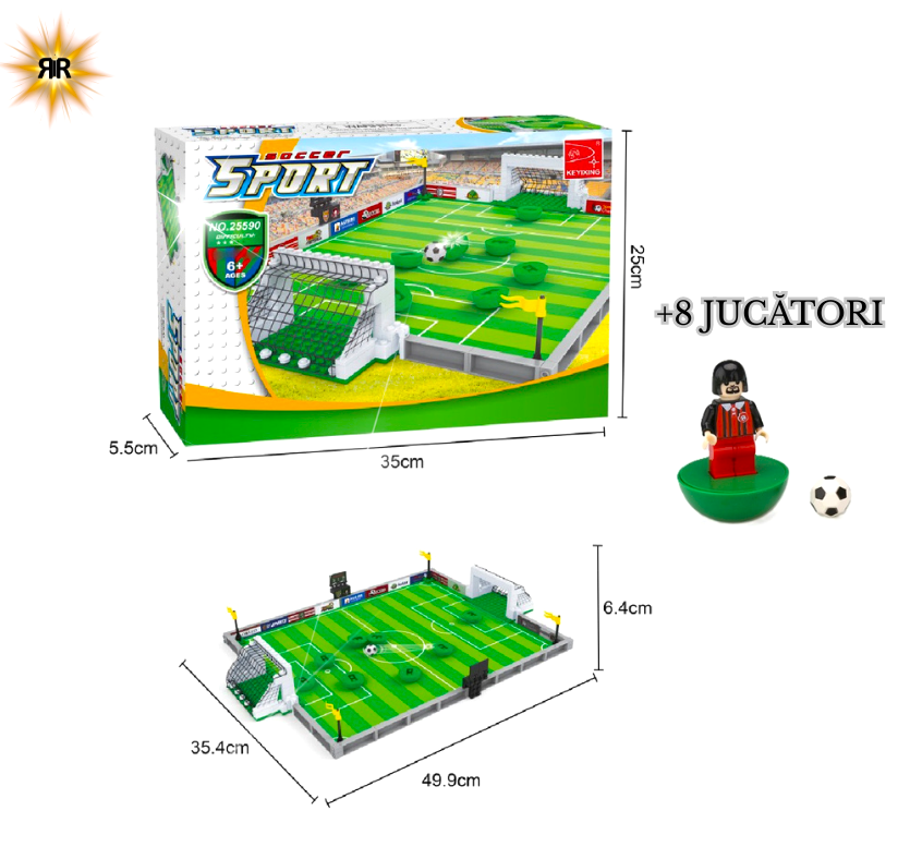 Stadion de Fotbal 3D din Blocuri de Constructie, 8 Jucatori, 2 in 1, 50x35x4,6 cm, RIR@