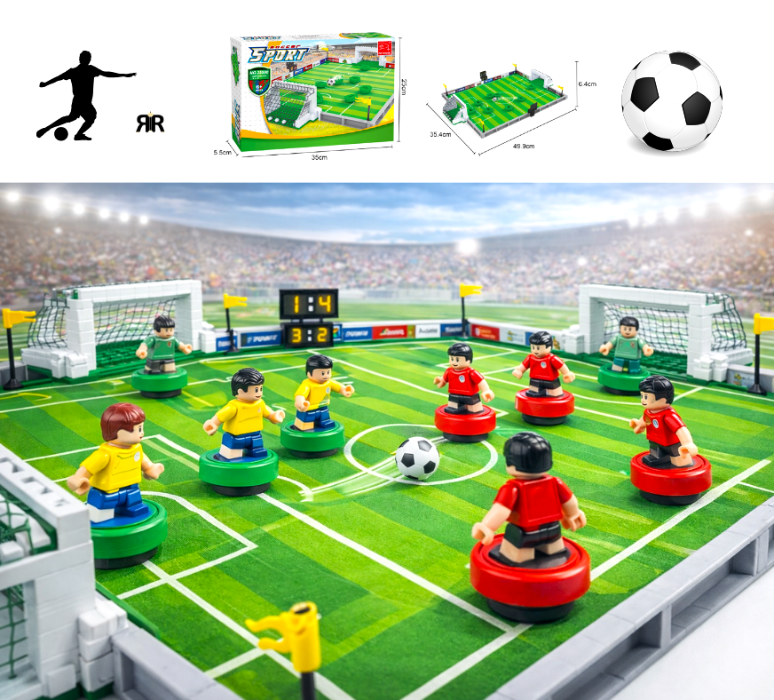Stadion de Fotbal 3D din Blocuri de Constructie, 8 Jucatori, 2 in 1, 50x35x4,6 cm, RIR@
