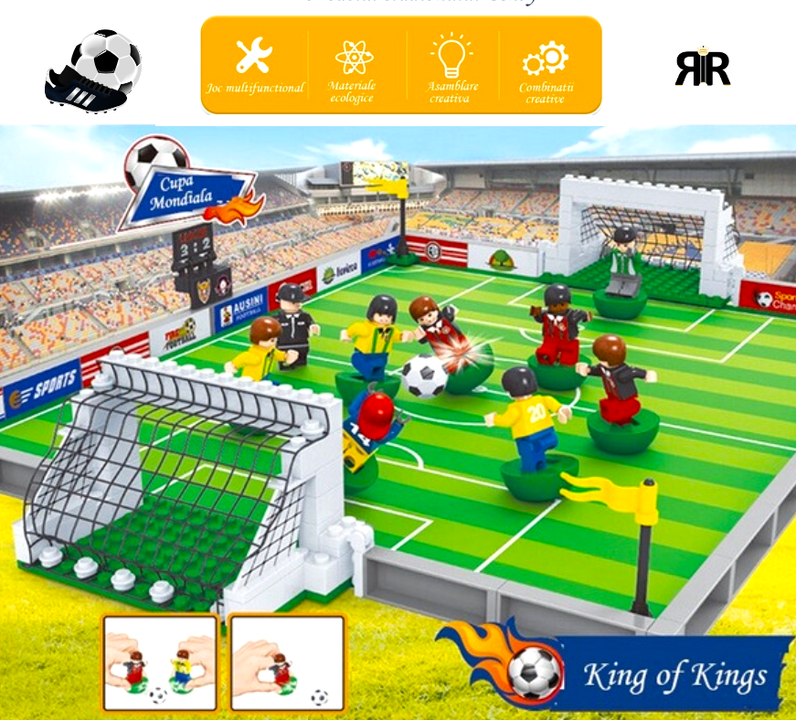 Stadion de Fotbal 3D din Blocuri de Constructie, 8 Jucatori, 2 in 1, 50x35x4,6 cm, RIR@